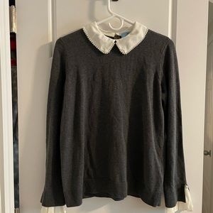 NWOT CeCe cotton sweater with pearl embellished peter pan collar